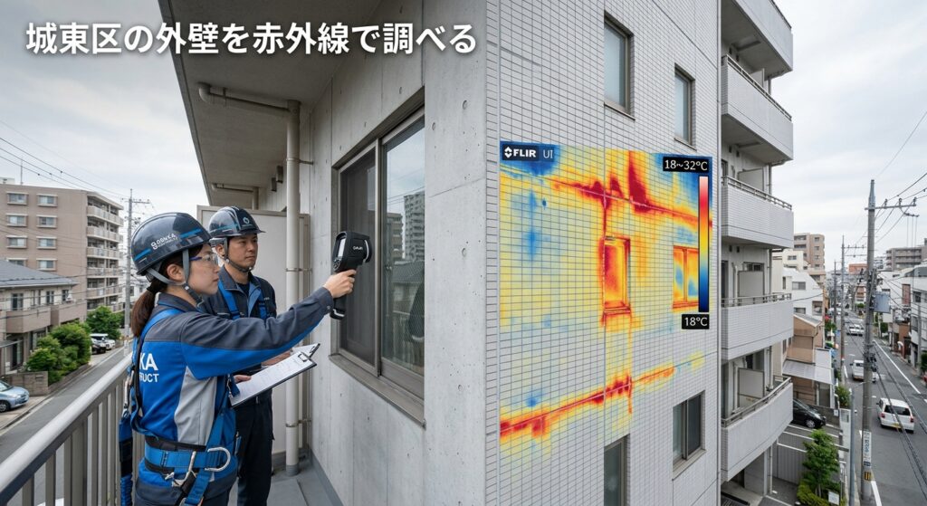 城東区の外壁を赤外線で調べる|打診との使い分け